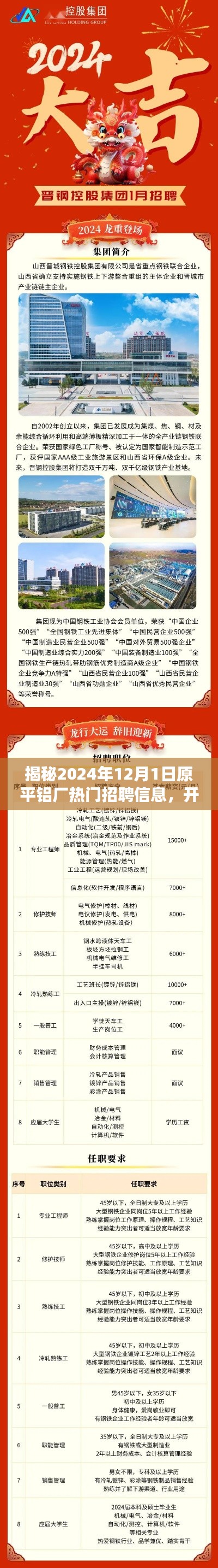 揭秘原平铝厂热门招聘信息,开启职业新征程,探寻未来机遇在2024年12月1日