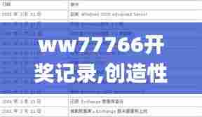 ww77766开奖记录,创造性方案解析_专属款13.134