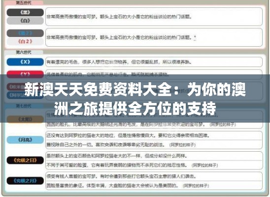 新澳天天免费资料大全:为你的澳洲之旅提供全方位的支持