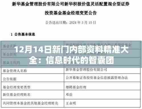 12月14日新门内部资料精准大全:信息时代的智囊团