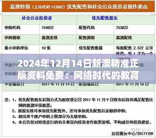 2024年12月14日新澳精准正版资料免费:网络时代的教育新潮流