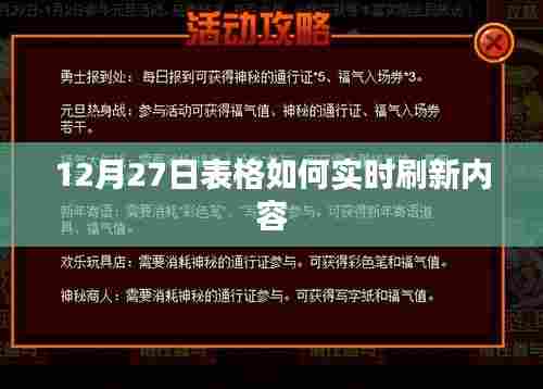 12月27日表格实时刷新攻略