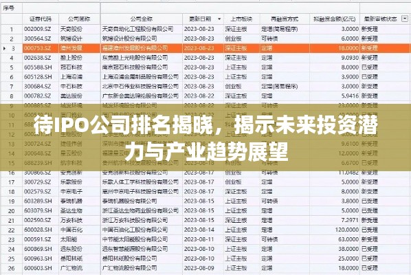待IPO公司排名揭晓，揭示未来投资潜力与产业趋势展望